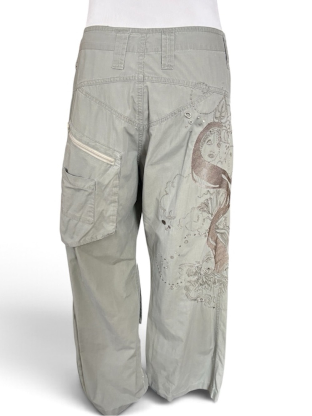 Vintage Y2K Mason’s “Rites” Embroidered Cargo Pants Sage Green